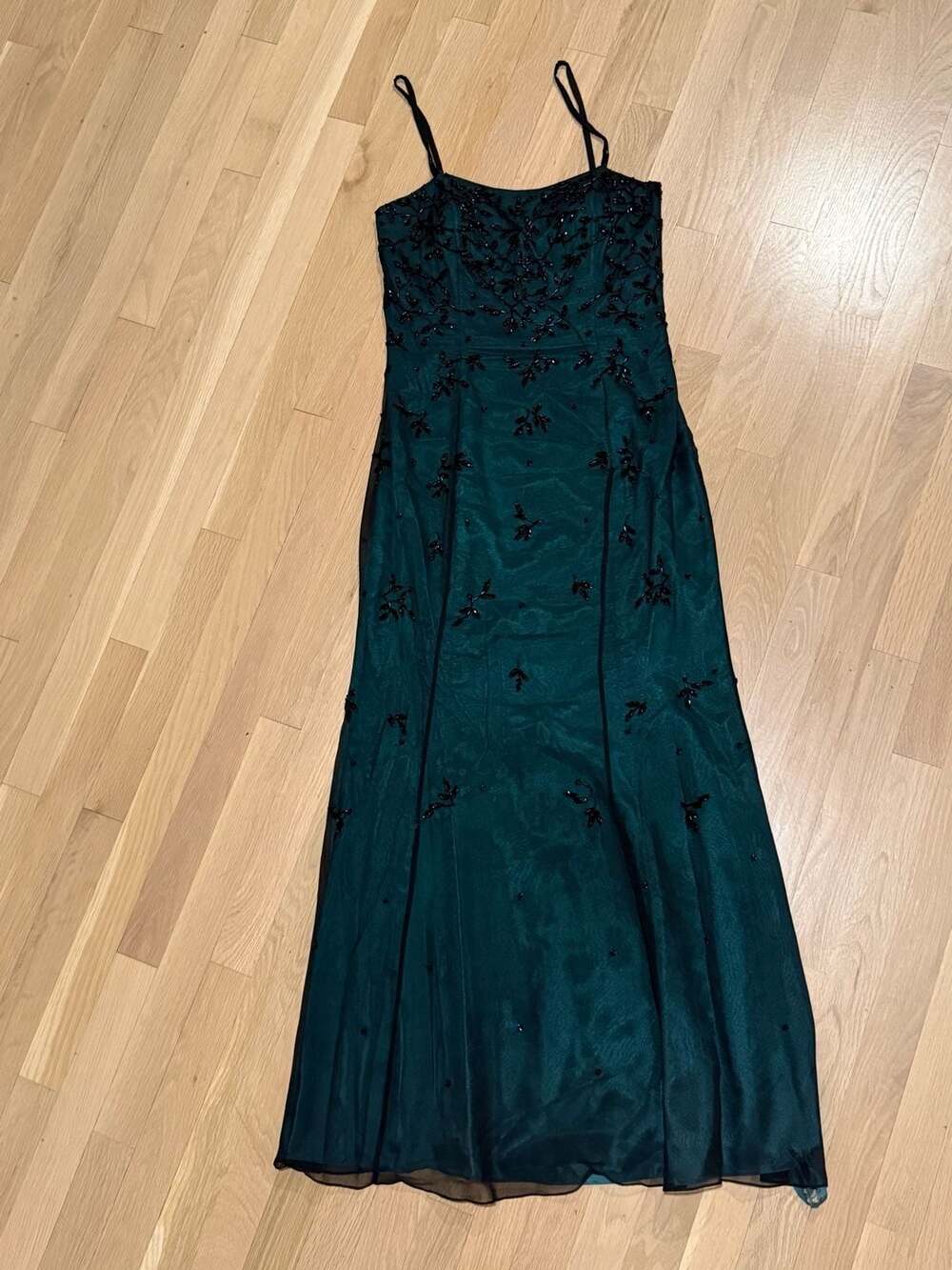 Cache Women's Green Beaded Silk Floral Evening Gown Size 10 - Picture 5 of 9